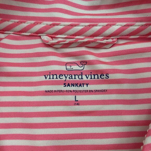 Vineyard Vines Kids Sankaty Shep Shirt Pink White Striped 1/4 Zip Pullover L 14 - Picture 7 of 11